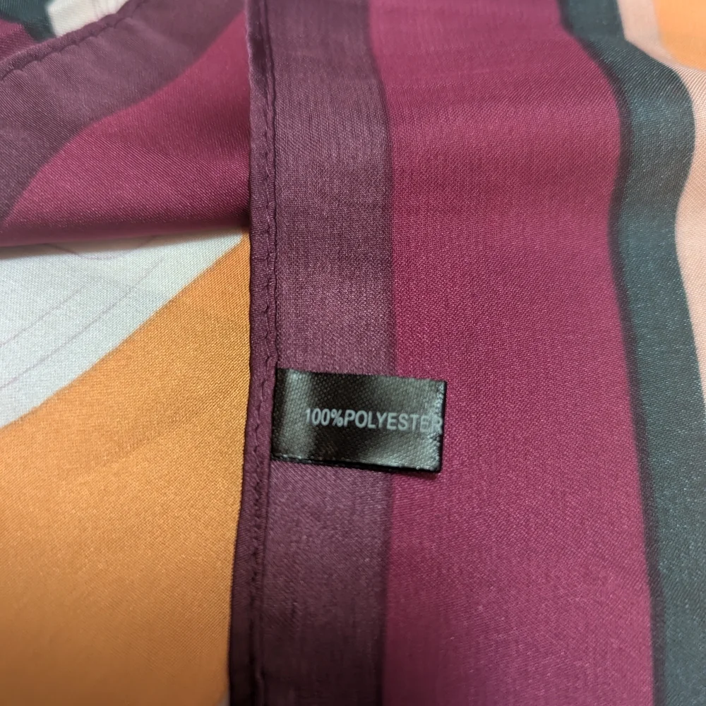😎🧡 4/$20 Floral Colorblocked Silky Scarf Square- Orange, Purple, Cream & Green - Picture 6 of 7